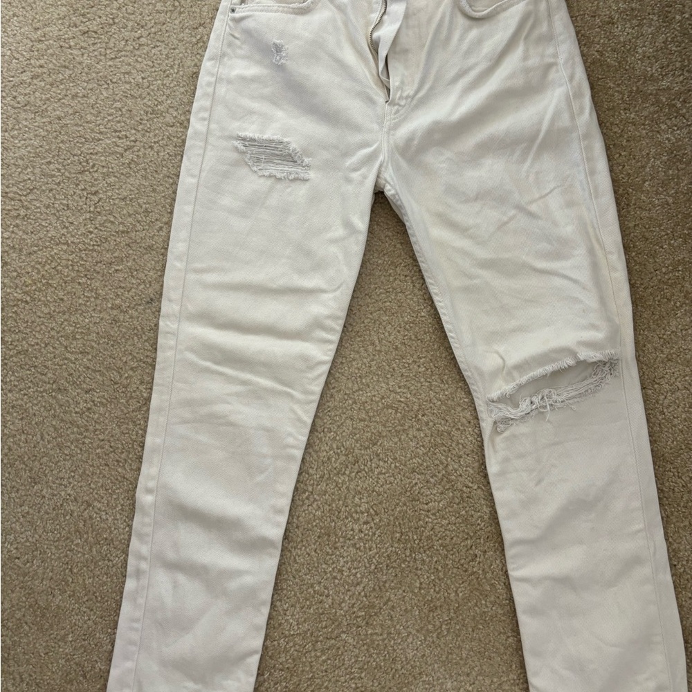 Reformation Distressed Beige Jeans